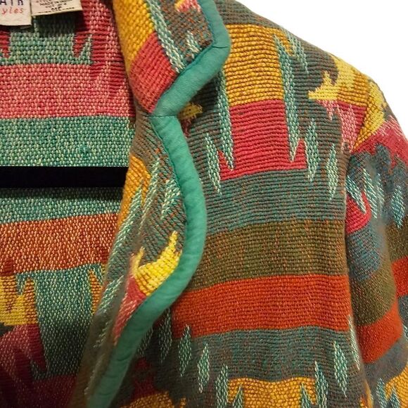 BEDFORD FAIR Boho Aztec Southwestern Tribal Tapestry Blazer Jacket - Size MP - Picture 3 of 8